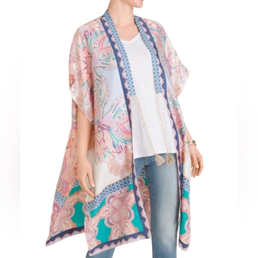 Chico's Medallion-Print 100% Silk Ruana Wrap L/XL NWT